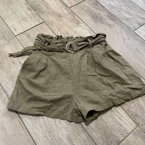 Green linen high waisted shorts